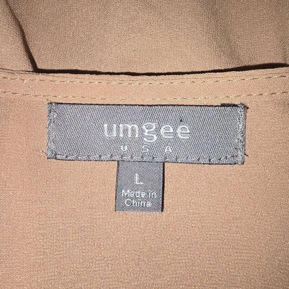 UMGEE LONG SLEEVE DRESS CUTOUT BACK EMBRODERED EDGING TAN COLOR SIZE LARGE EUC - Picture 4 of 8